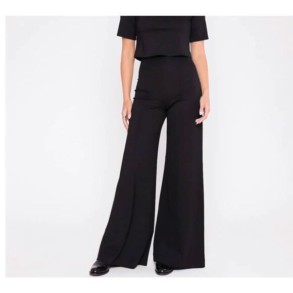 No Brand Pants - Ripley Rader BLACK PONTE KNIT WIDE LEG PANT Sz 2 (Small)